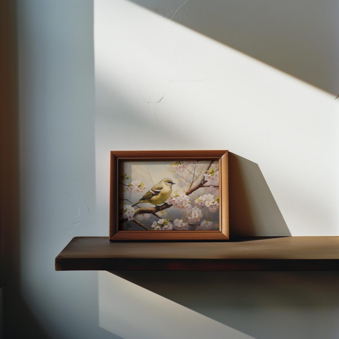 Little Yellow Songbird on a Cherry Blossom Branch Painting Poster - Image 2