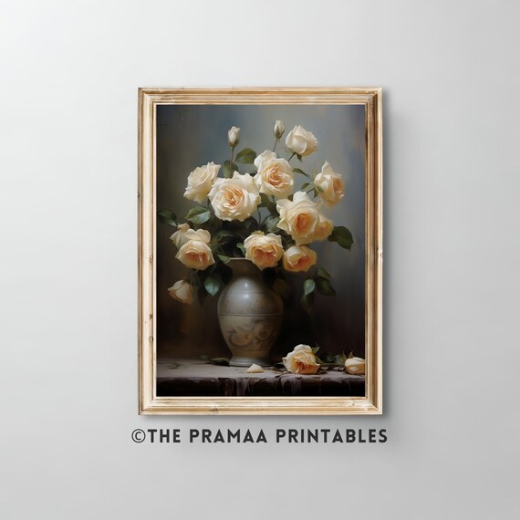 Moody Vintage Flower Wall Art Dark Floral Still Life Oil Painting Poster Antique Print Dark Academia Decor
