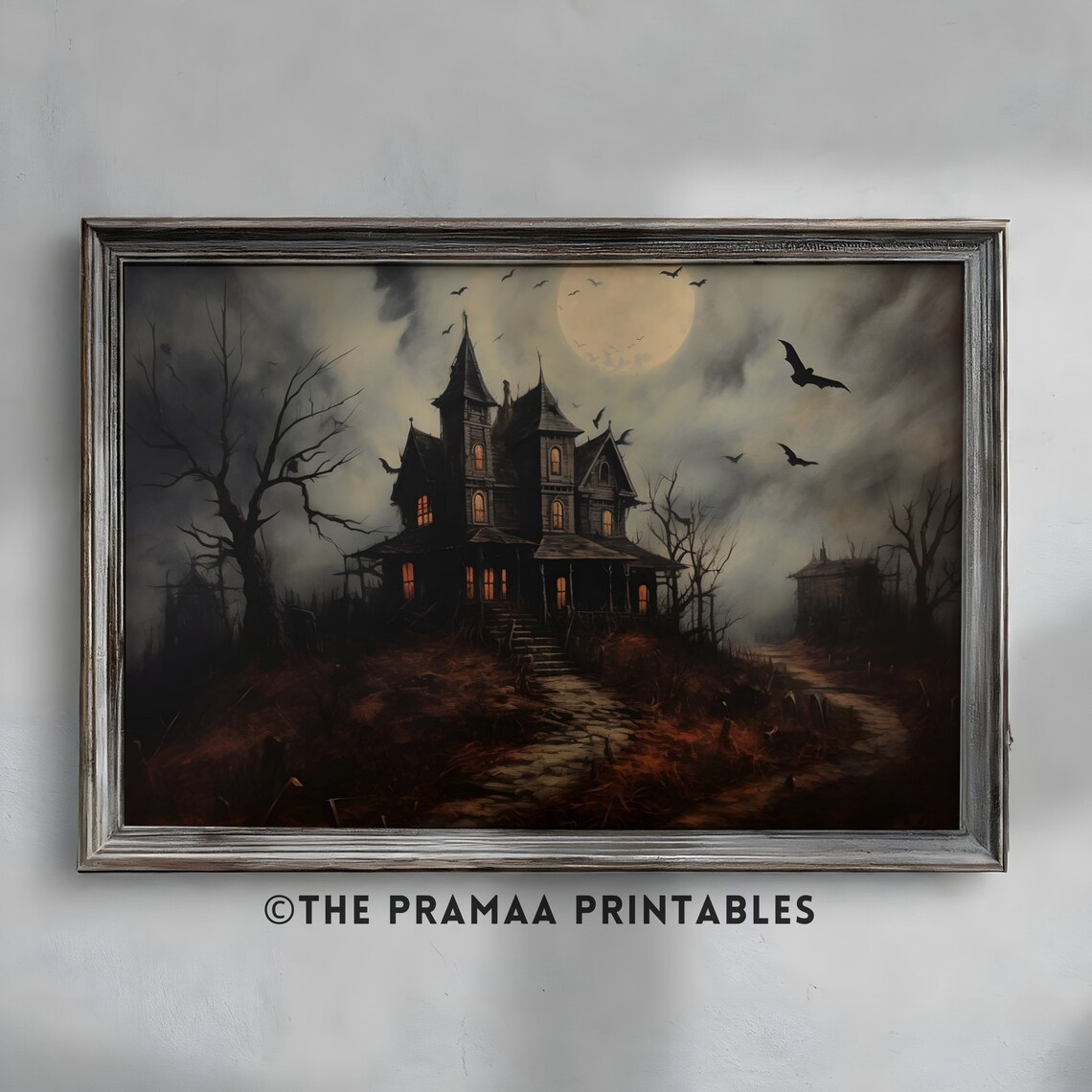 Haunted House Landscape, Vintage Macabre Art Print