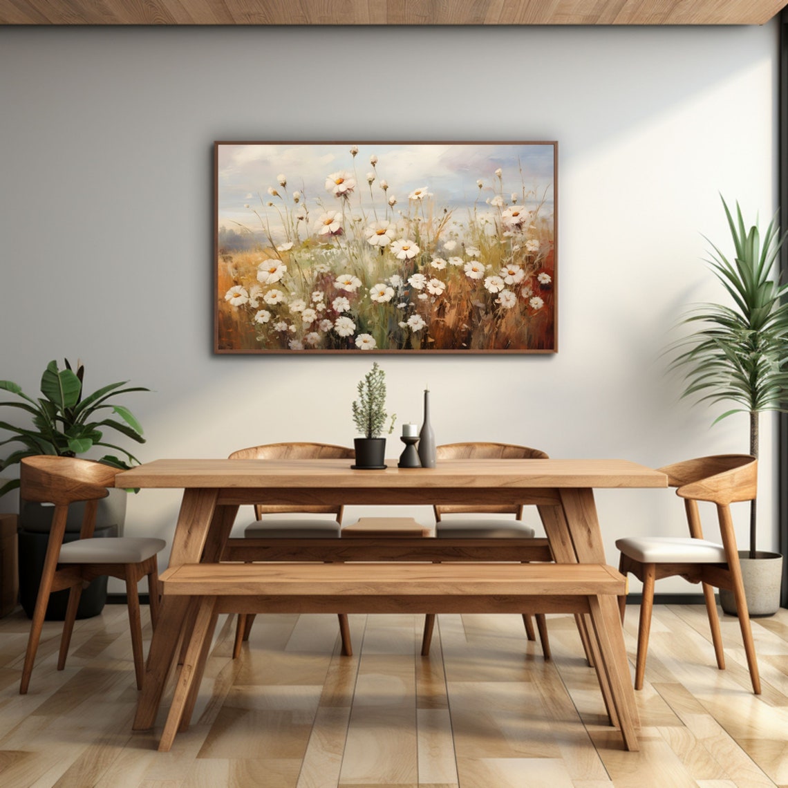 Spring Frame Tv Art Of Antique Wildflower Field Oil Painting Farmhouse Vintage Landscape Country Field Art - Image 3