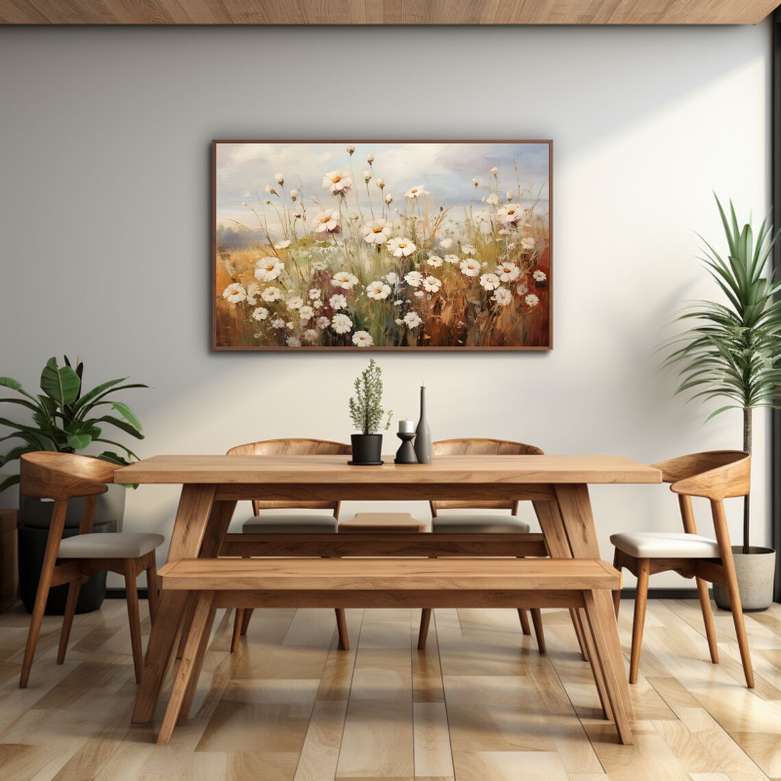 White Daisy Meadow Vintage Spring Wildflower Field Art Poster - Image 3