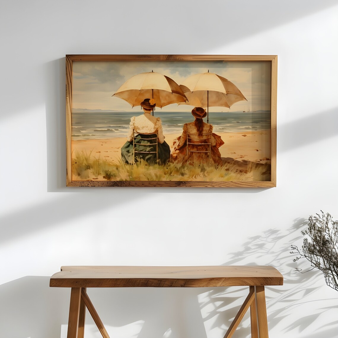 Women On Beach Antique Painting Vintage Seaside Nautical Seascape Summer Print Coastal Wall Art Victorian Woman Portrait - Image 2