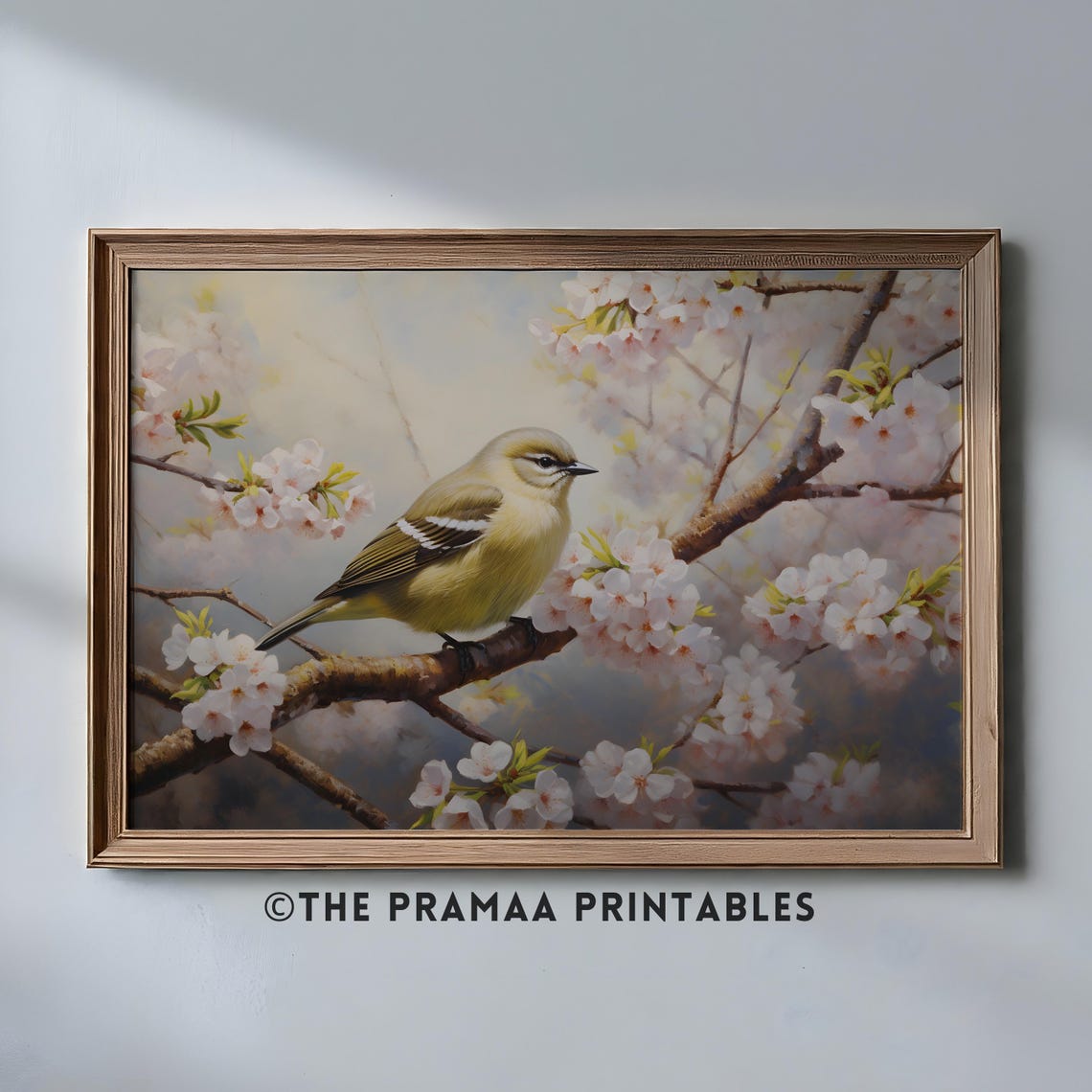 Little Yellow Songbird on a Cherry Blossom Branch Painting Poster