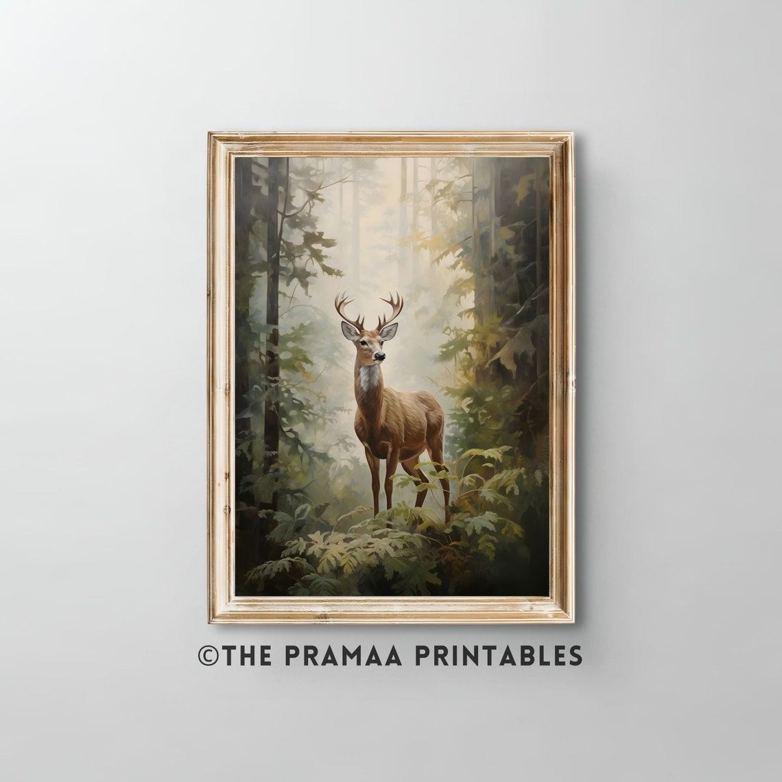 Stag Deer Misty Pine Forest Wildlife Rustic Nature Buck Poster