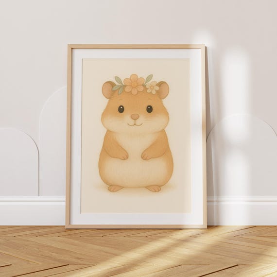 Adorable Hamster Poster With Floral Crown Kids Room Decor Nursery Art Animal Print For Baby Rooms Natureinspired Wall