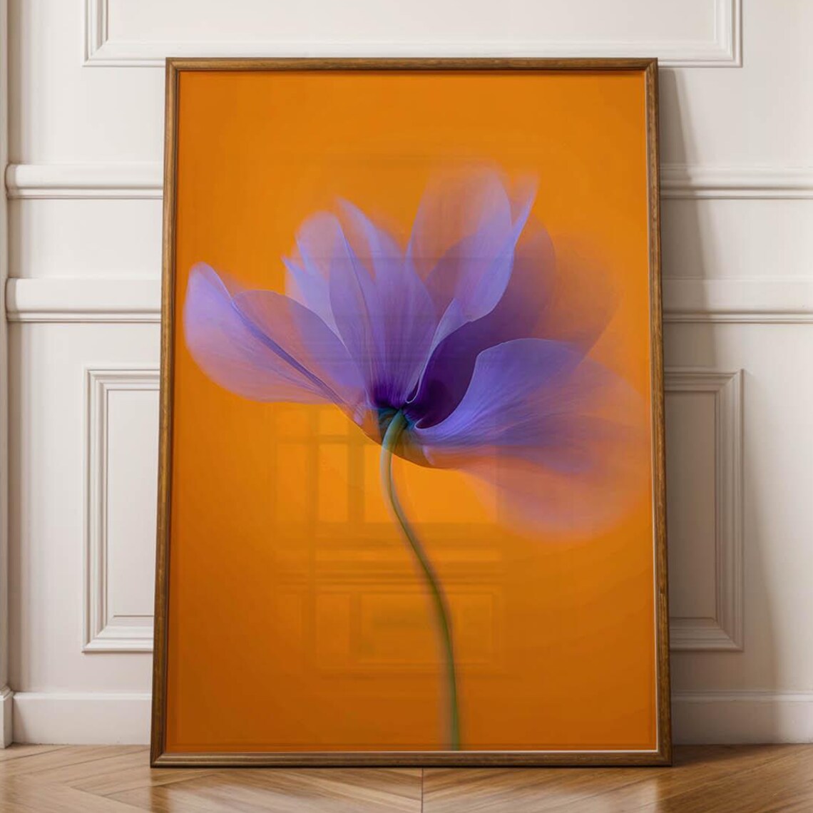 Purple Anemone Bloom Motion Blur Bold Orange Floral Photography Print