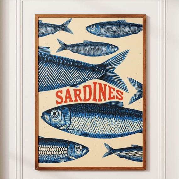 Sardines Vintage Linocut Fish Art Print