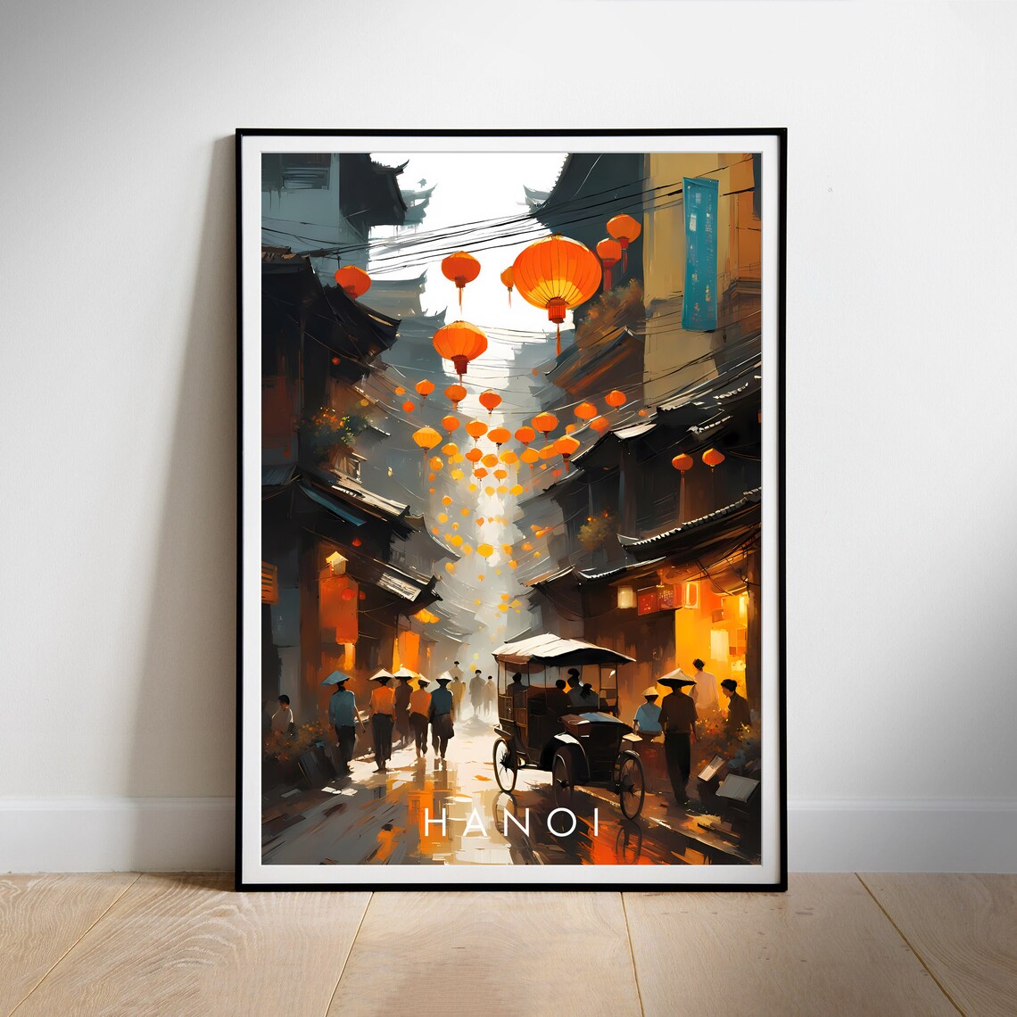 Hanoi Old Quarter Lantern Festival Street Painterly Art Poster - Image 2