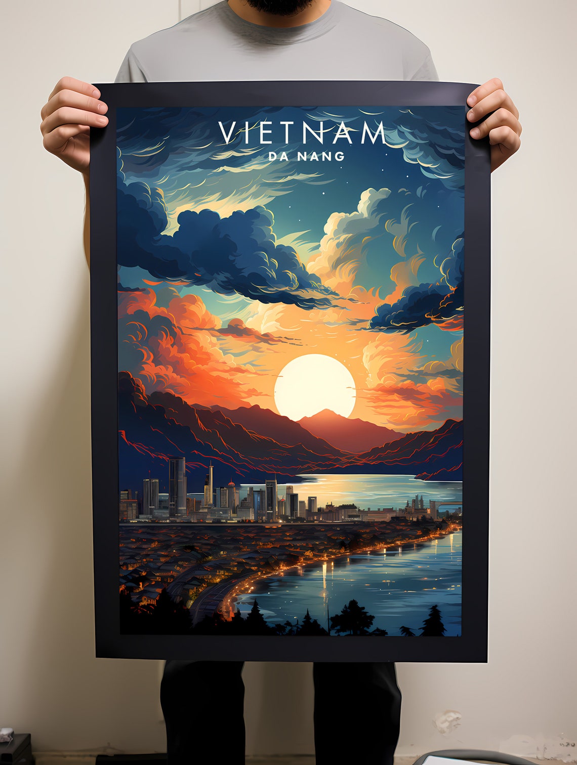 Da Nang Vietnam Coastal City Fiery Dramatic Harbor Sunset Poster