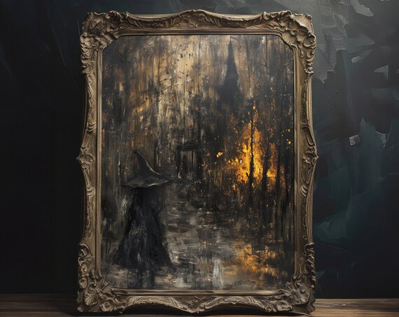 Witch In Burning Forest Dark Ornate Gothic Oil Painting Poster