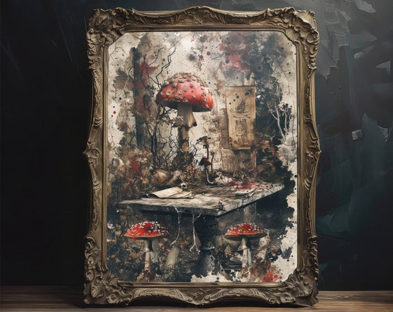 Moody Fly Agaric Mushroom Still Life Wall Art Instant Goblincore Still Life Floral Dark Cottagecore Aesthetic Wall Art