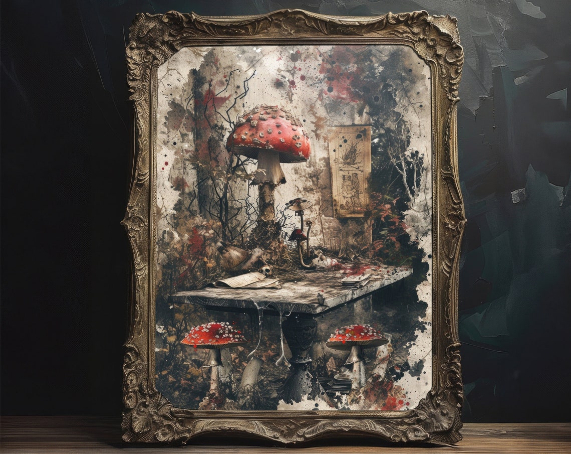 Fly Agaric Mushroom Gothic Still Life Print Dark Moody Wall Decor