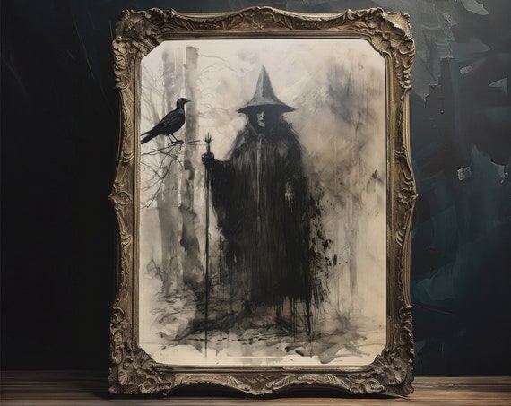 The Bringer Of Death Wall Art Dark Horror Fantasy Wall Art Mythical Folk Art Print Moody Goth Home Decor