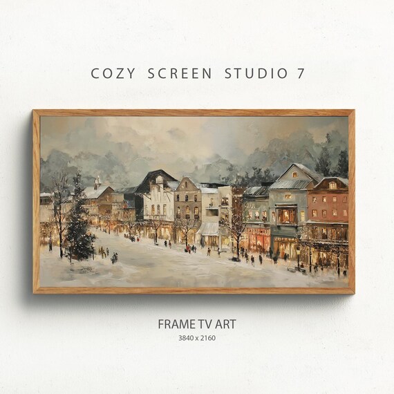 Vintage Christmas Town Winter Impressionist Art Print