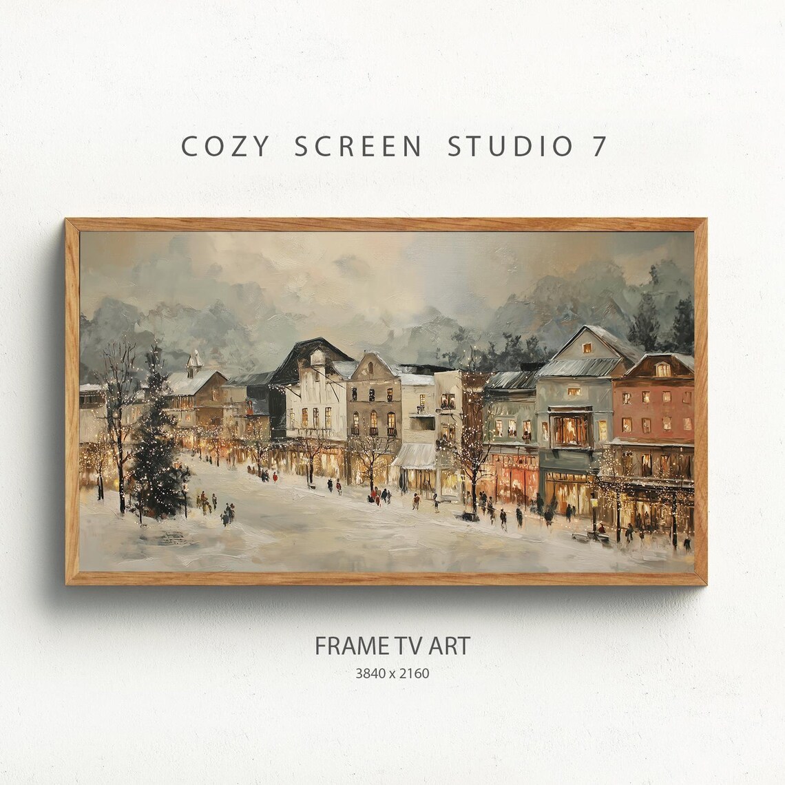 Vintage Christmas Town Winter Impressionist Art Print