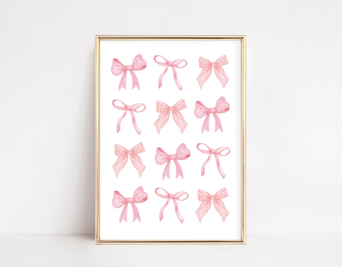 Twelve Pink Watercolor Bows Coquette Girl Room Decor Gift Poster