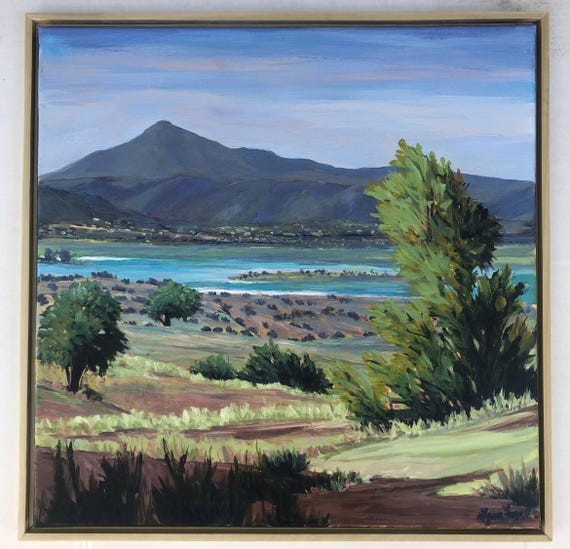Lake Abiquiu 20 X 20 Original Framed New Mexico Oil Painting Of Abiquiu New Mexico Landscape Painting Of Abiquiu Lake