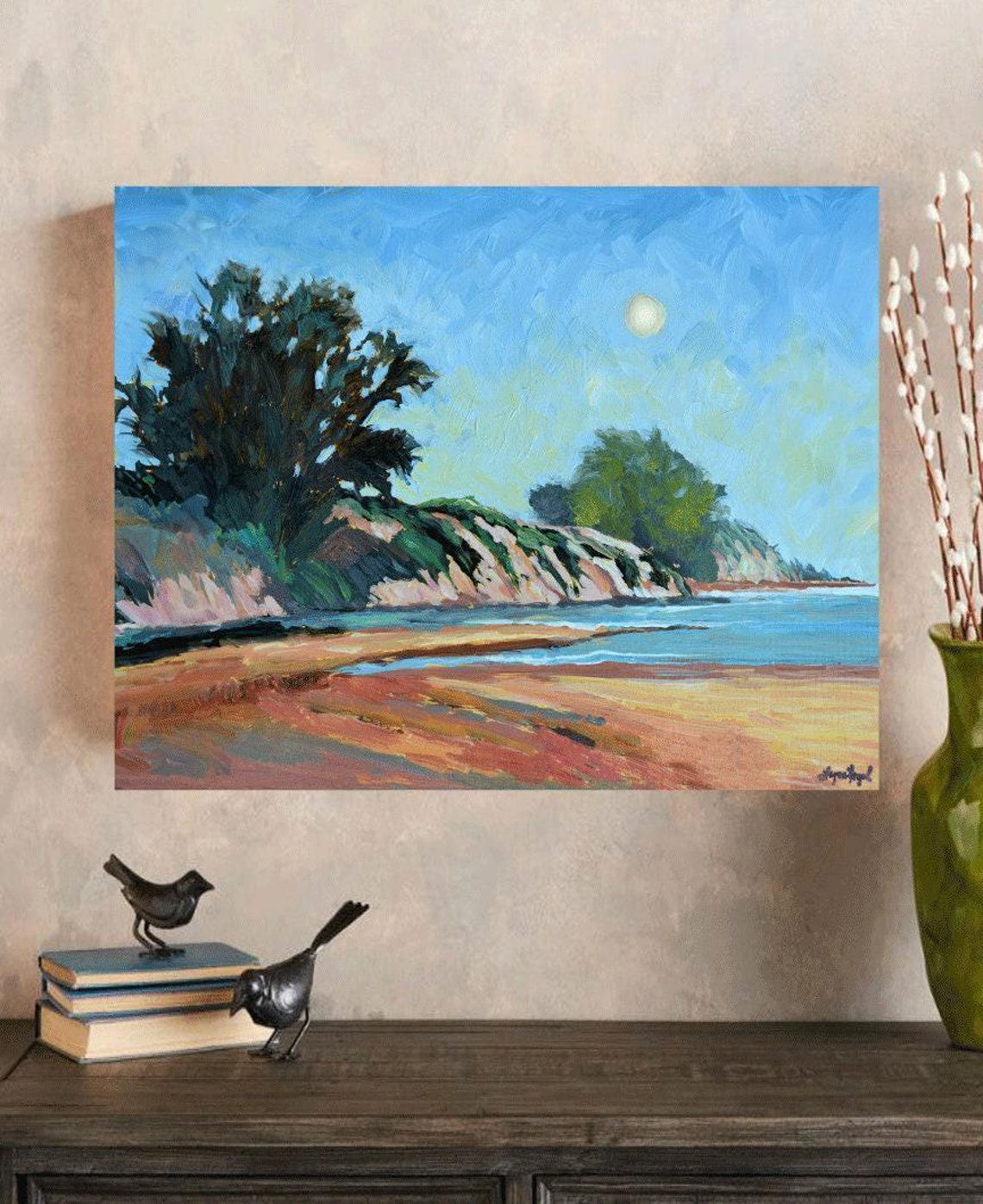 Goleta Beach California Moonlit Shoreline Dusk Landscape Poster - Image 5