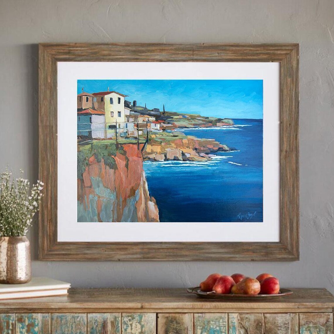 Mediterranean Cliffside Village Colorful Houses Ocean View Poster - Image 3