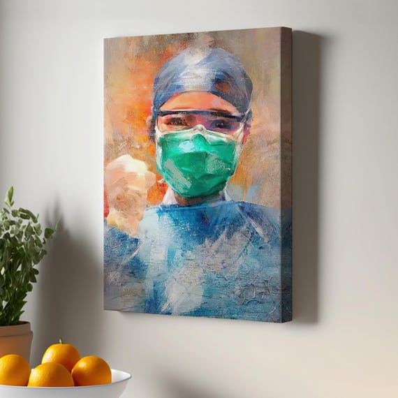 Abstract Nurse Portrait Fighting Covid19 Medical Canvas Painting Large Wall Hanging Art Home Decor