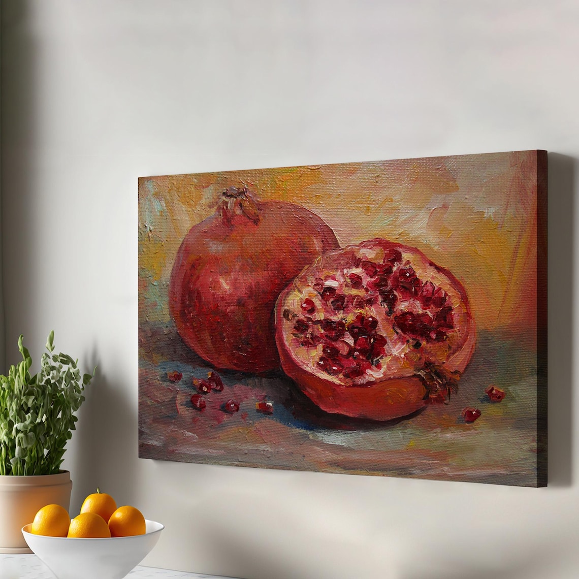 Pomegranate Still Life Rich Red Oil Painting Kitchen Wall Art