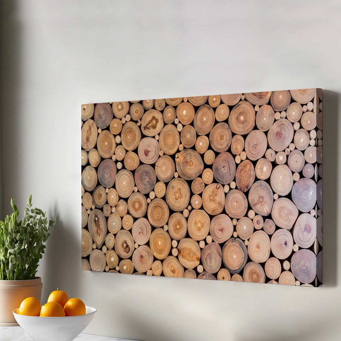 Natural Wood Slices Crosscut Log Pattern Rustic Farmhouse Style Wall Art