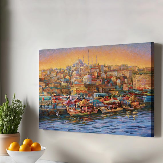 Eminn Fishing Boats Oil Painting Style Canvas Art Gift For Home Decor Housewarming Framed Wall Office