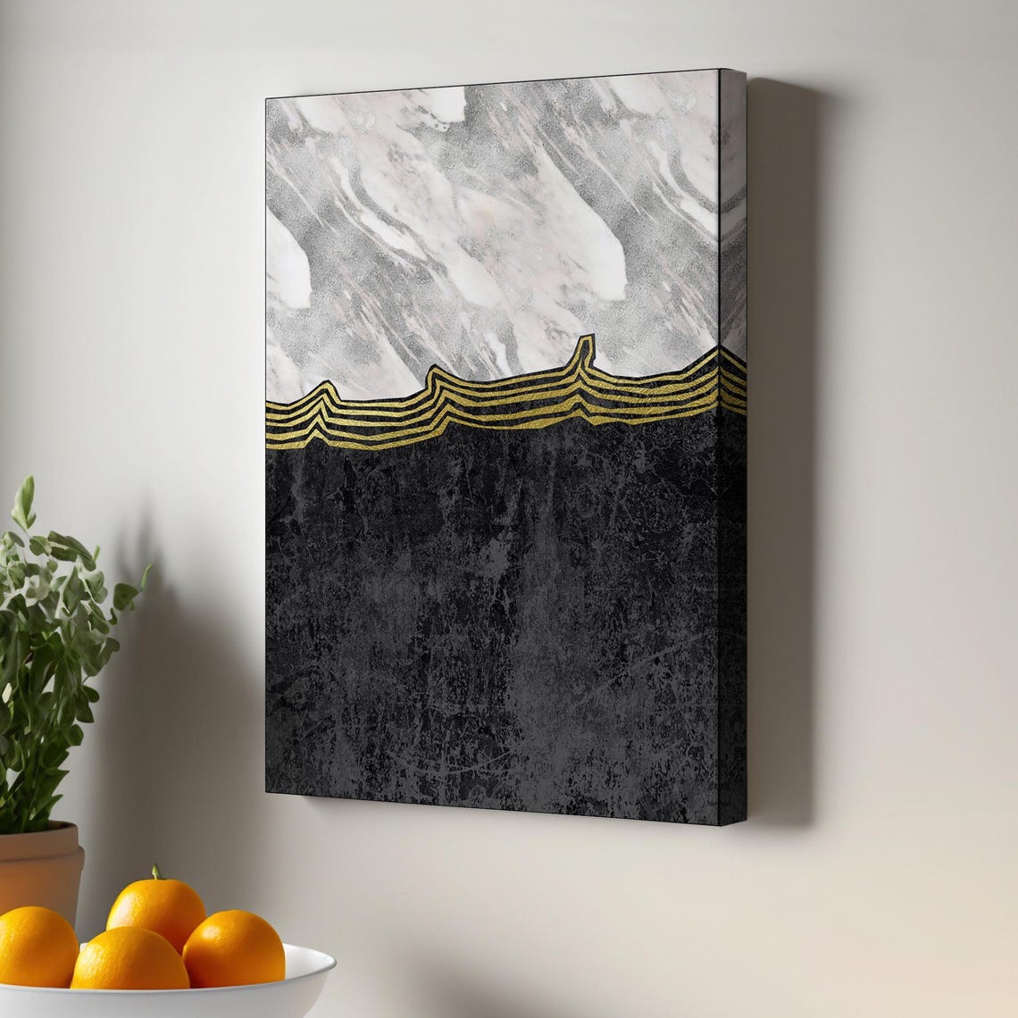 Black And White Marble Pattern Decorative Canvas Painting Abstract Print Framed Wall Art