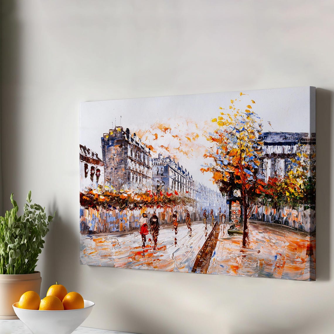 Paris Street Autumn Rain Impressionist Oil Painting Cityscape Wall Art