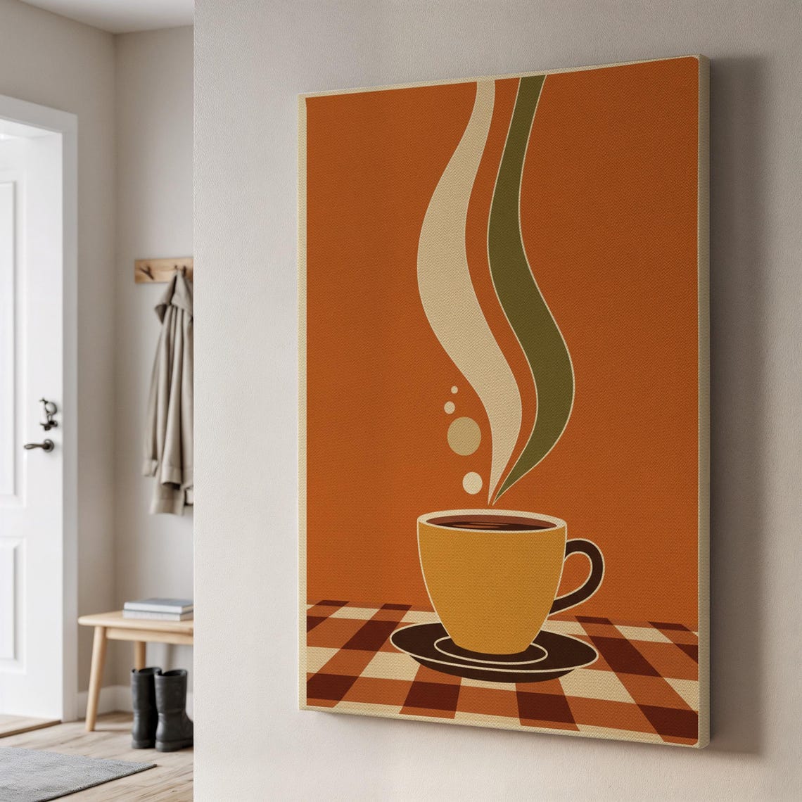 Retro Coffee Cup Warm Orange Morning Brew Kitchen Art Poster