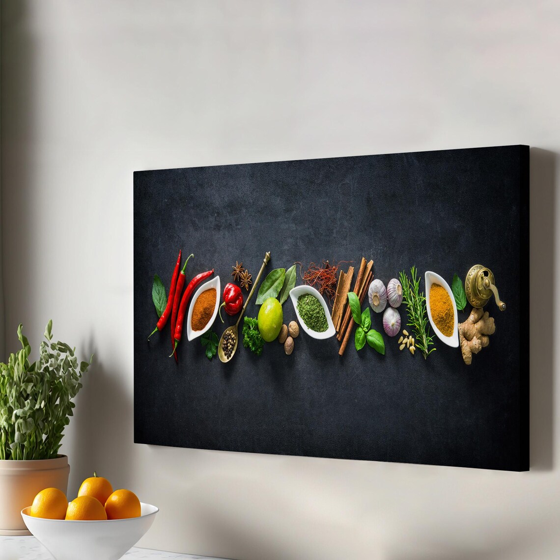 Colorful Spices on Black Background Kitchen Photography Poster