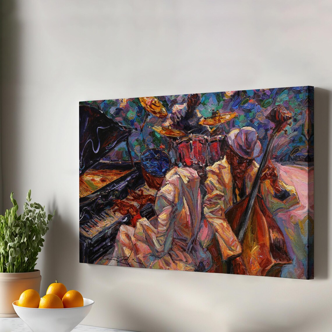 Jazz Band Piano Drums Bass Colorful Impasto Painting Music Lovers Poster