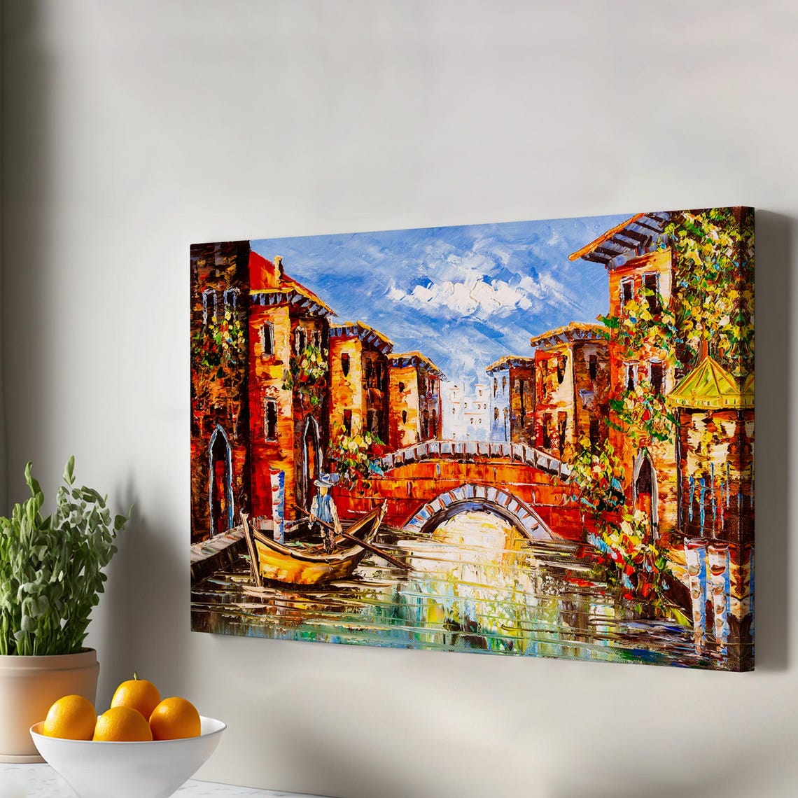 Venice Canal Gondolier Oil Painting Impasto Art Poster Design Artwork