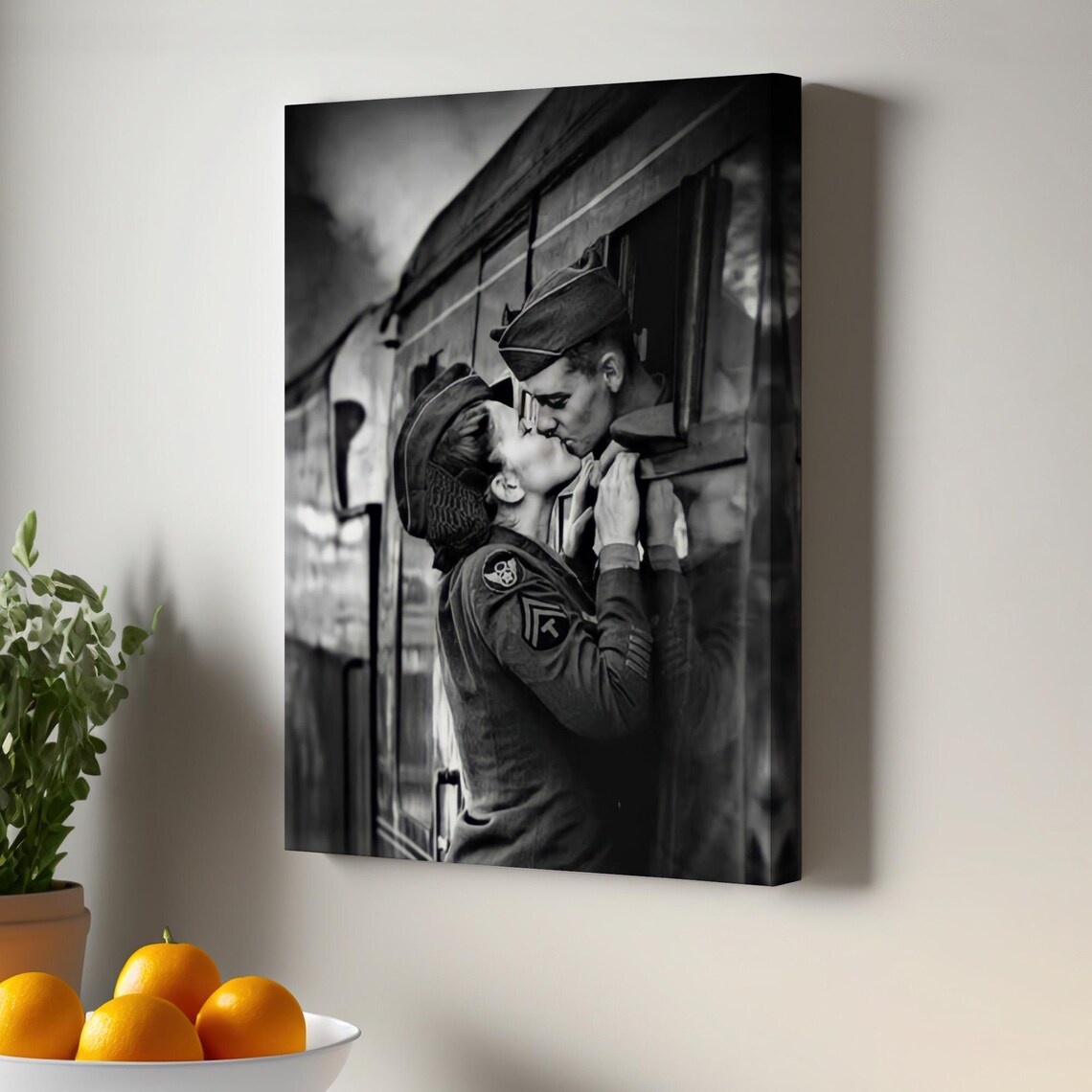 Goodbye Time Soldier Kissing Girlfriend On The Train Art Print