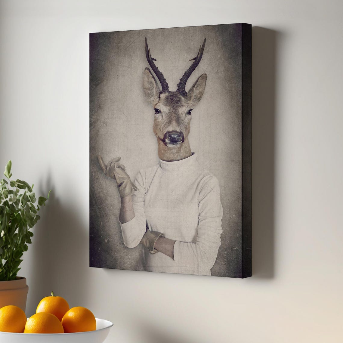 Dapper Deer Turtleneck Vintage Whimsical Animal Portrait Poster