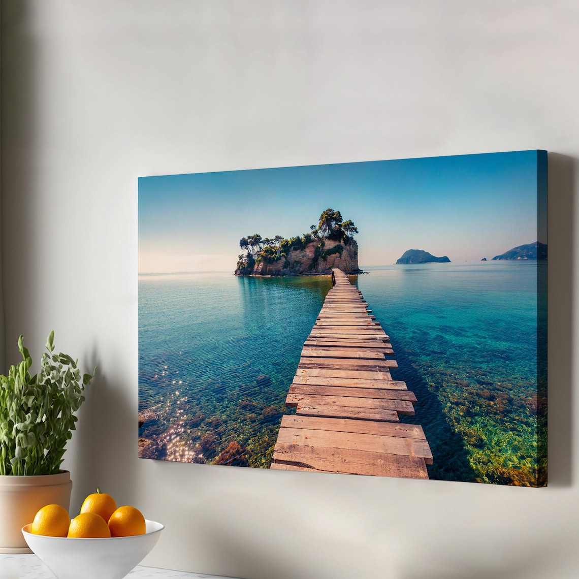 Zakynthos Greece Cameo Island Wooden Pier Turquoise Sea Canvas Poster