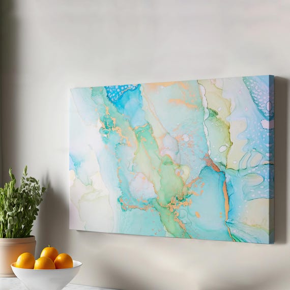 Canvas Art With Ink And Alcohol Elements In Marble Pattern Abstract Print Wall Framed
