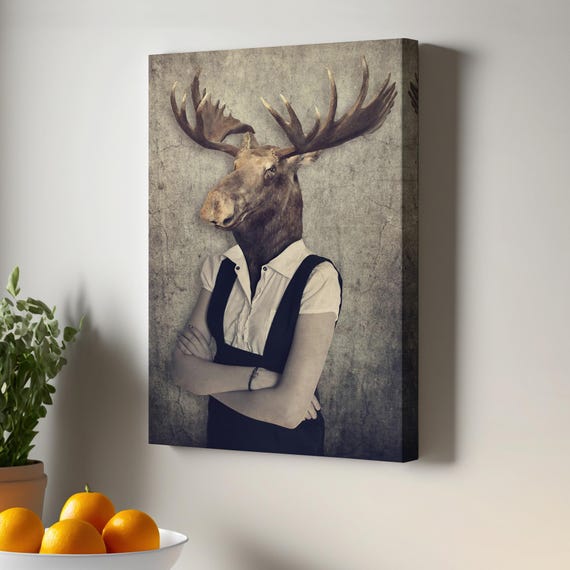 Human With Deer Canvas Art Housewarming Gifts Animal Wall Decor Modern
