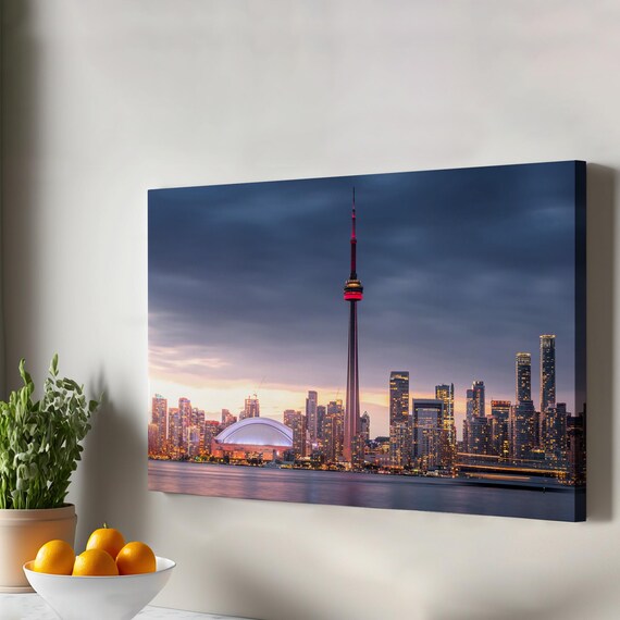Toronto Canada CN Tower Skyline Sunset Waterfront Canvas Print