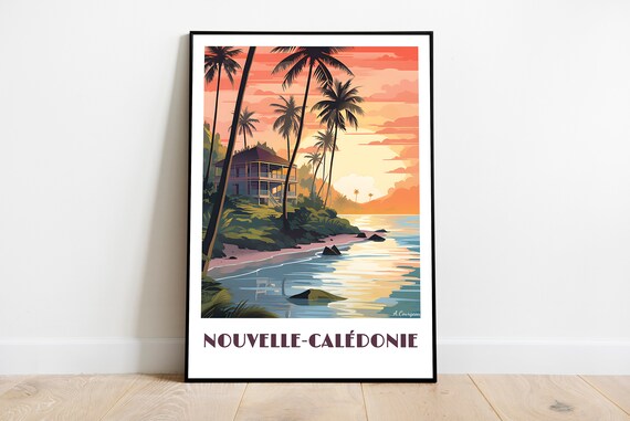 New Caledonia Handmade Poster Wall Art Retro Travel Framed Birthday Home Made Decor Gift Vector Illustration Print Custom Text