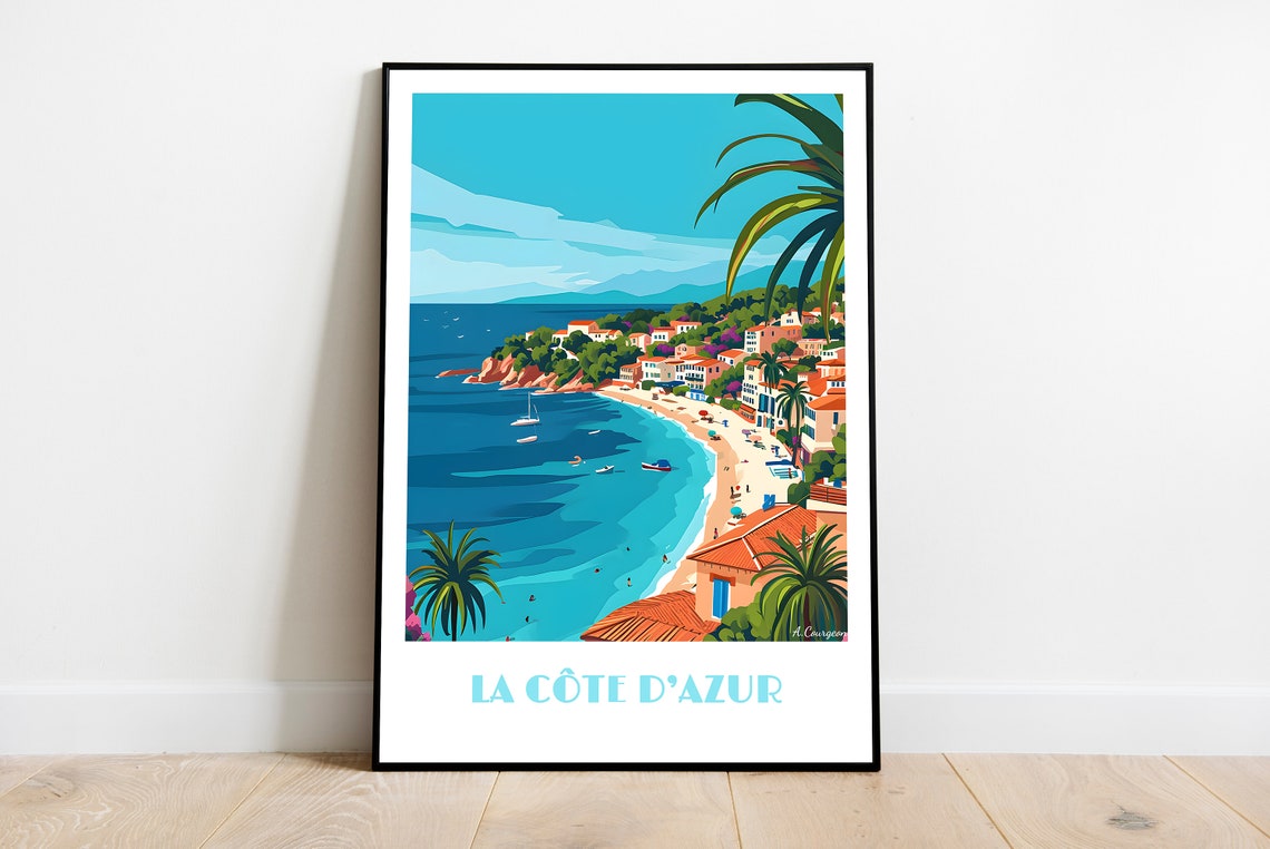 Handmade Cte Dazur Poster Wall Art Modern Travel Framed Birthday Home Made Decor Gift Vector Illustration Print Painting Custom