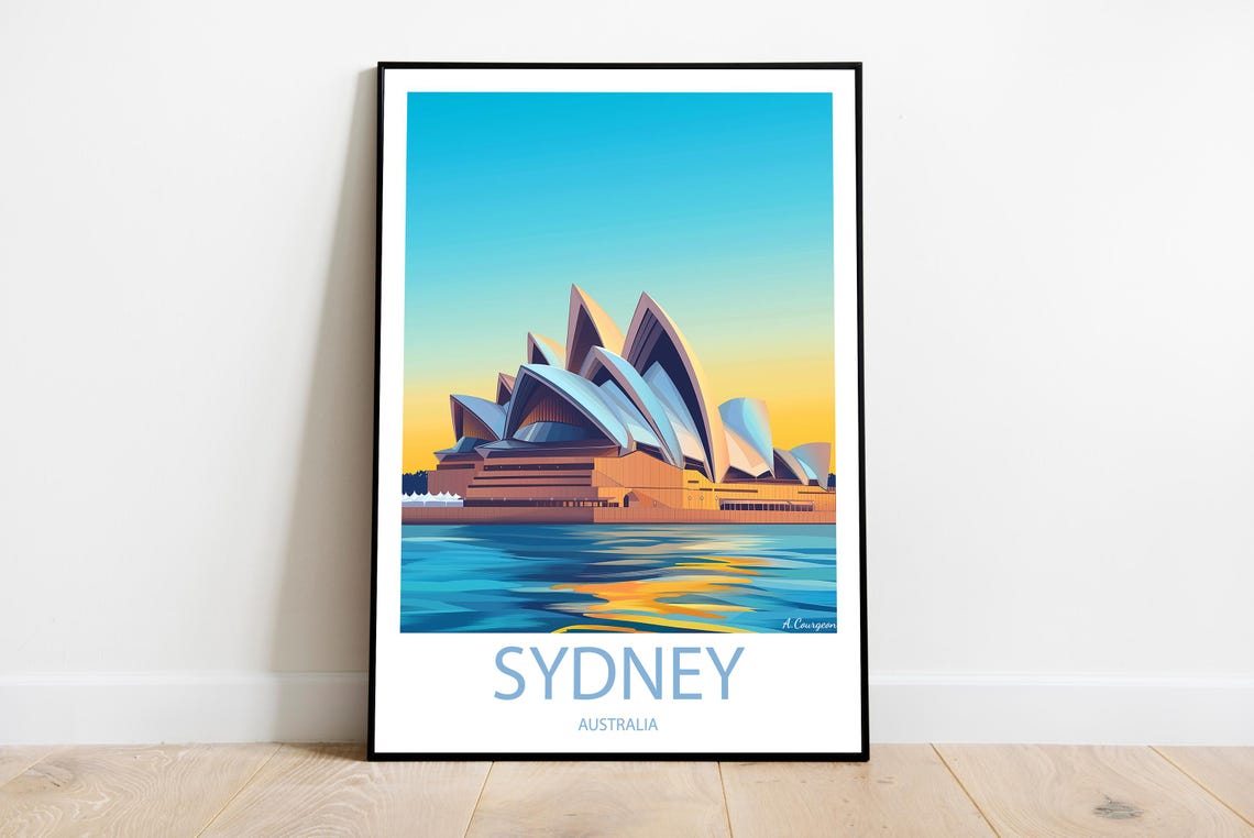 Handmade Sydney Australia Poster Wall Art Modern Travel Framed Birthday Home Made Decor Gift Vector Illustration Print Custom Text