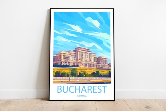 Handmade Bucharest Romania Poster Wall Art Modern Travel Framed Birthday Home Made Decor Gift Vector Illustration Print Custom