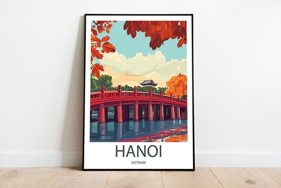 Handmade Hanoi Vietnam Poster Wall Art Modern Travel Framed Birthday Home Made Decor Gift Vector Illustration Print Painting