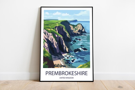 Handmade Pembrokeshire United Kingdom Poster Wall Art Modern Travel Framed Birthday Home Made Decor Gift Vector Illustration