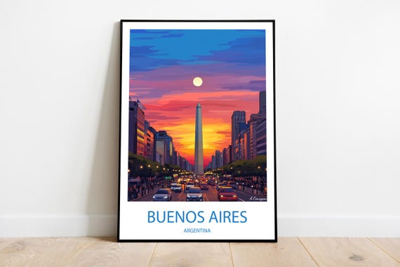 Buenos Aires Argentina Handmade Poster Wall Art Modern Travel Framed Birthday Home Made Decor Gift Illustration Print Painting