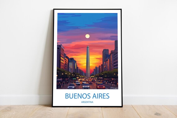 Buenos Aires Argentina Obelisk Sunset Avenue City Travel Poster