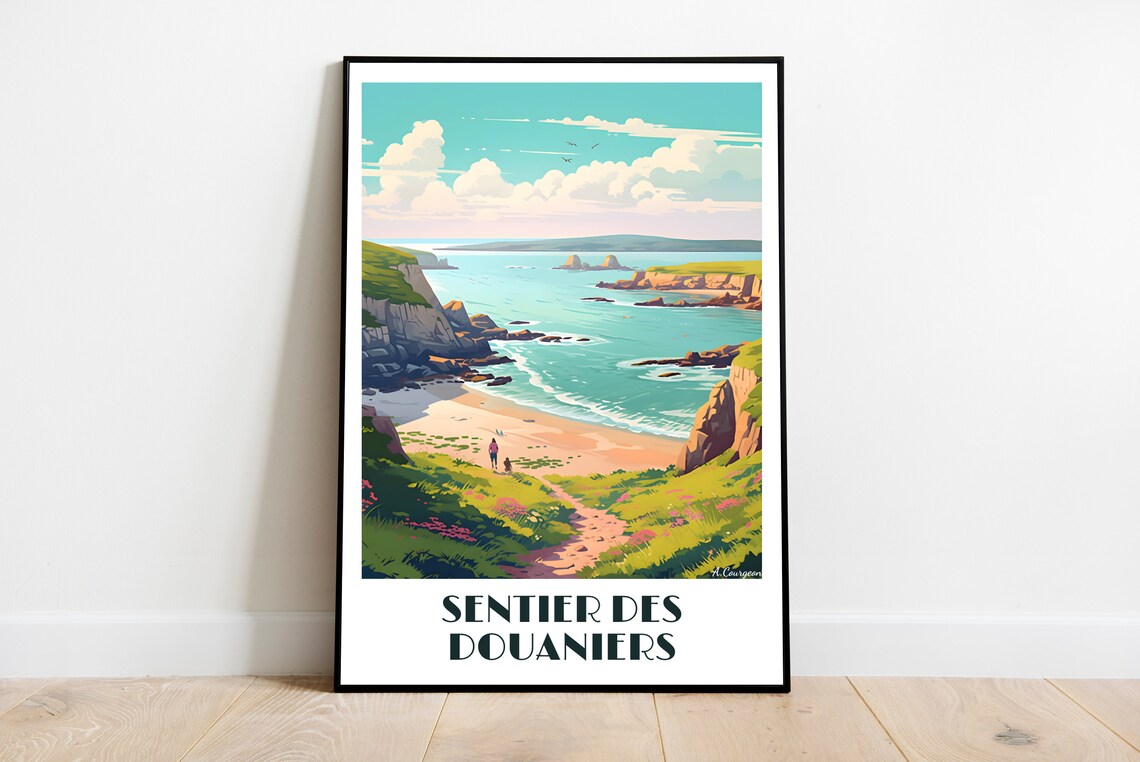 Sentier des Douaniers Coastal Cliff Path Beach Brittany Seascape Travel Poster