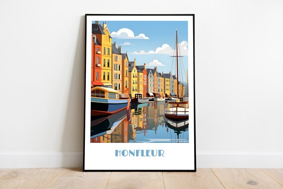 Honfleur Handmade Poster Wall Art Retro Travel Framed Birthday Home Made Decor Gift Vector Illustration Print Painting Custom