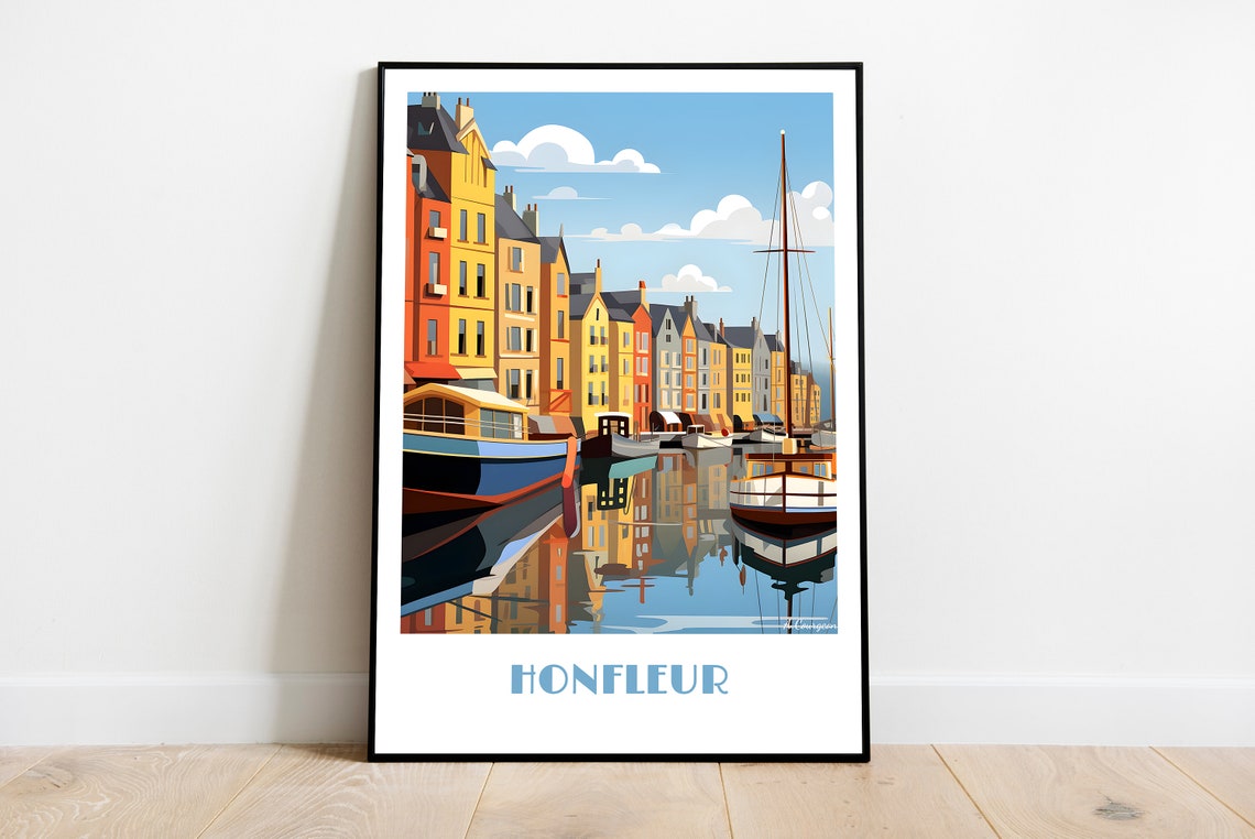 Honfleur Handmade Poster Wall Art Retro Travel Framed Birthday Home Made Decor Gift Vector Illustration Print Painting Custom